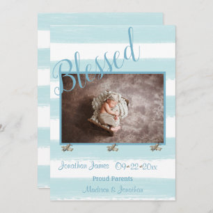 Gesegnetes Blue Foto Script personalize Boy Birth Ankündigung