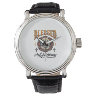 Gesegnetes christliches Vintage-Stich-T-Shirt-Desi Armbanduhr