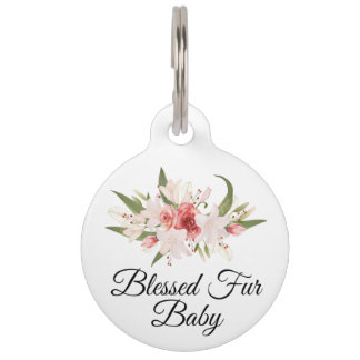 Gesegnetes Fellbaby mit Wasserfarben-Blumendesign Haustiermarke