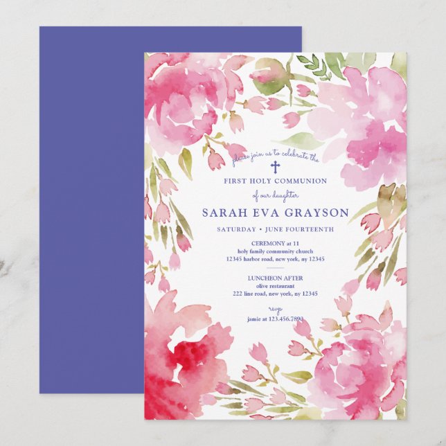 Gesegnetes Foliage Erste Heilige Kommune Einladung (Vorne/Hinten)