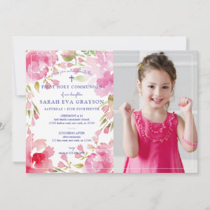 Gesegnetes Foliage Erste Heilige Kommunion Foto Einladung