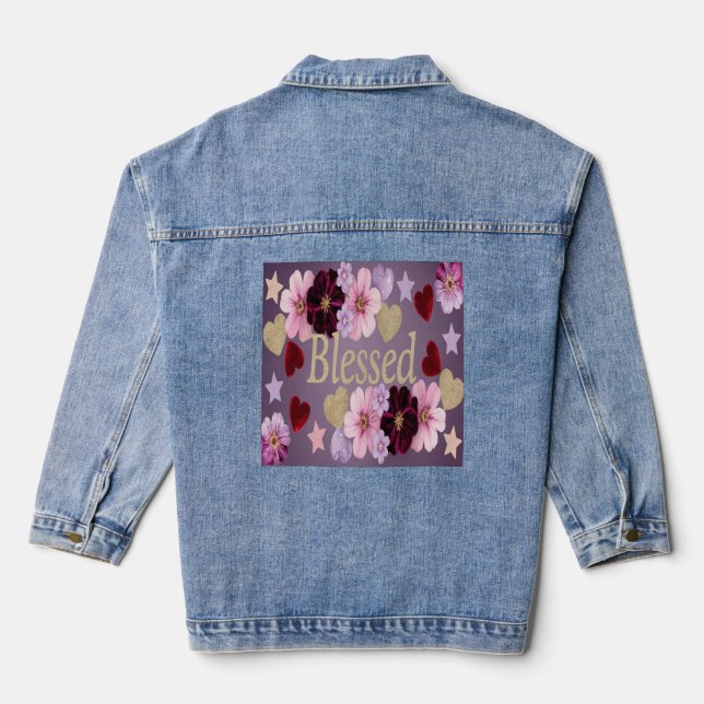 Gesegnetes Herz Blume Blue Denim Jacket Jeansjacke (Rückseite)