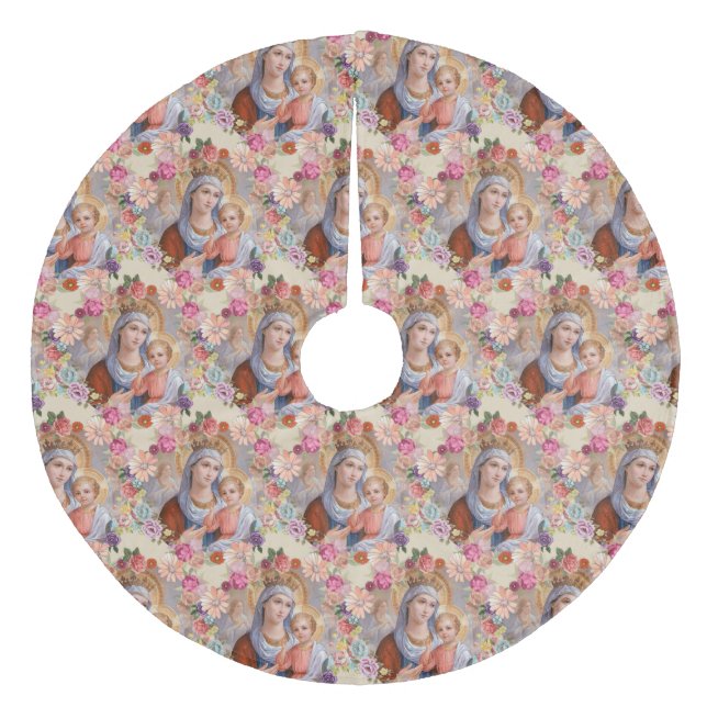 Gesegnetes Jungfrau-Mary-Baby-Jesus-mit Fleece Weihnachtsbaumdecke (Vorderseite)