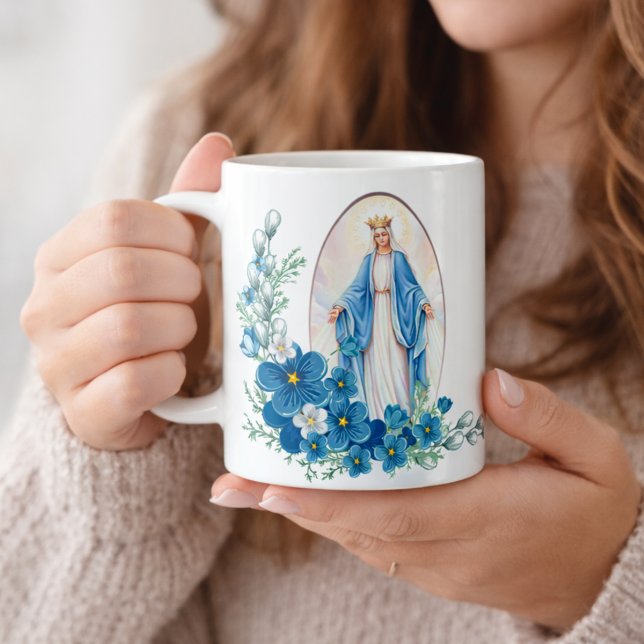 Gesegnetes Jungfrau-Mary-Blumen Memorare Gebet Kaffeetasse (Von Creator hochgeladen)