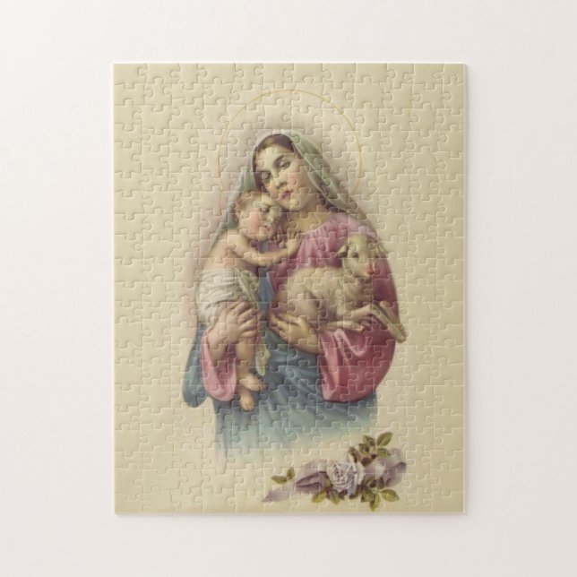 Gesegnetes Jungfrau-Mary-Mutter-Baby-Jesus-Lamm Puzzle (Vertikal)