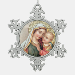 Gesegnetes Jungfrau-Mary-Mutter-Baby Jesus Schneeflocken Zinn-Ornament