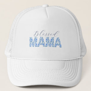 Gesegnetes Mama-Shirt mit blauer Blume Truckerkappe
