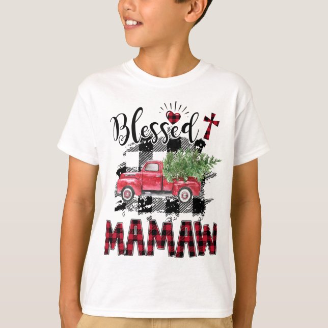 Gesegnetes Mamaw Rot-karierte Weihnachten T-Shirt (Vorderseite)