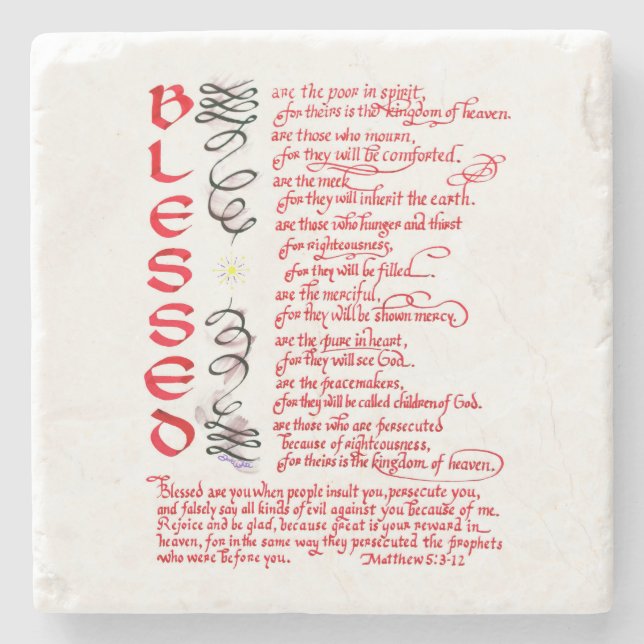 Gesegnetes Matthew 5 3 12 Bibelverse Christlich Steinuntersetzer (Vorderseite)