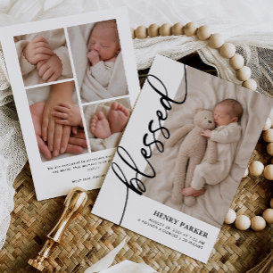 Gesegnetes minimalistisches Baby-Foto-Geburtsanzei Ankündigung