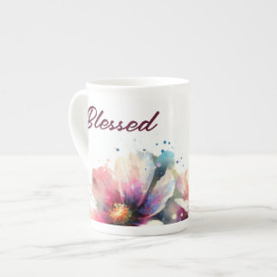 Gesegnetes modernes Blumendesign Knochen China Tas Prozellantasse