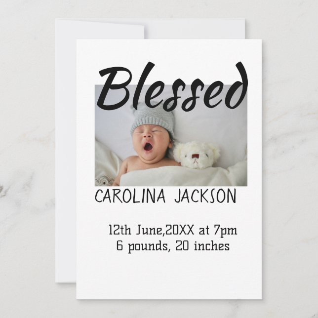 Gesegnetes neues geborenes Foto, moderne Geburtsan Ankündigung (Vorderseite)