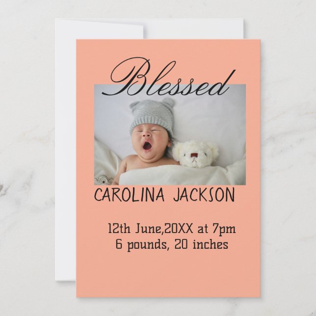 Gesegnetes neues geborenes Foto, moderne Geburtsan Ankündigung (Vorderseite)