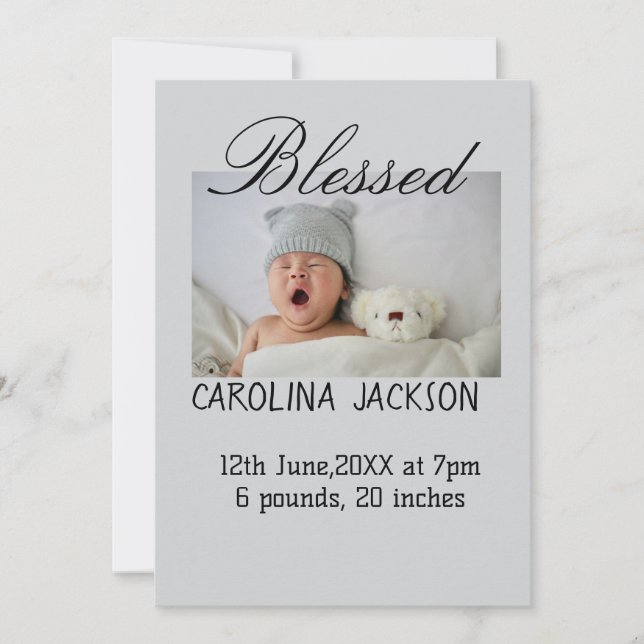 Gesegnetes neues geborenes Foto, moderne Geburtsan Ankündigung (Vorderseite)