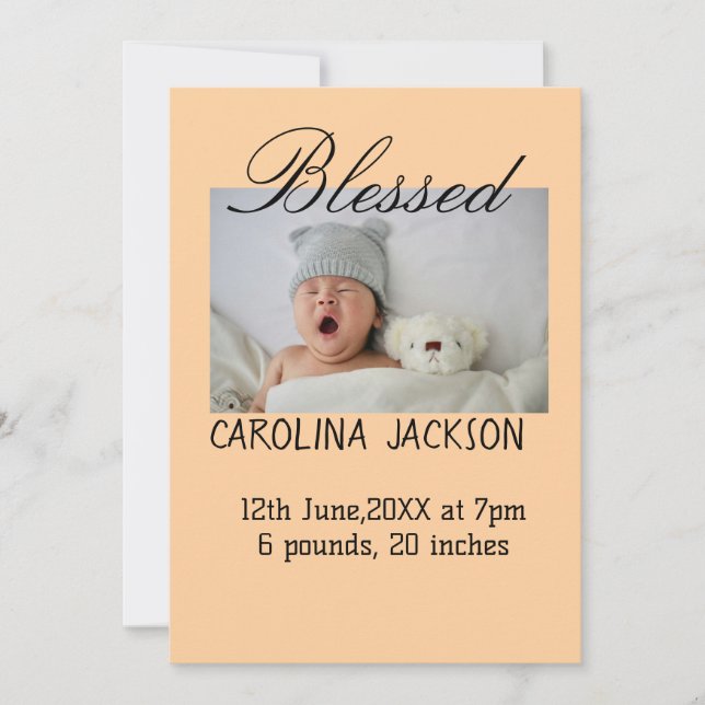 Gesegnetes neues geborenes Foto, moderne Geburtsan Ankündigung (Vorderseite)
