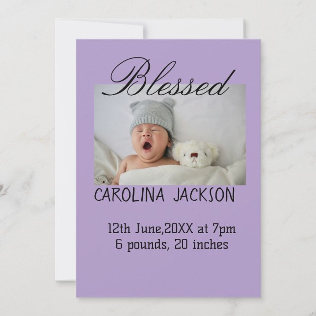 Gesegnetes neues geborenes Foto, moderne Geburtsan Ankündigung (Vorderseite)