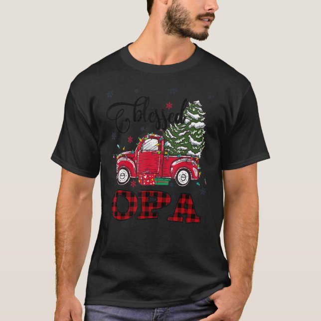 Gesegnetes Opa Christmas Family Lights Truck Red T T-Shirt (Vorderseite)