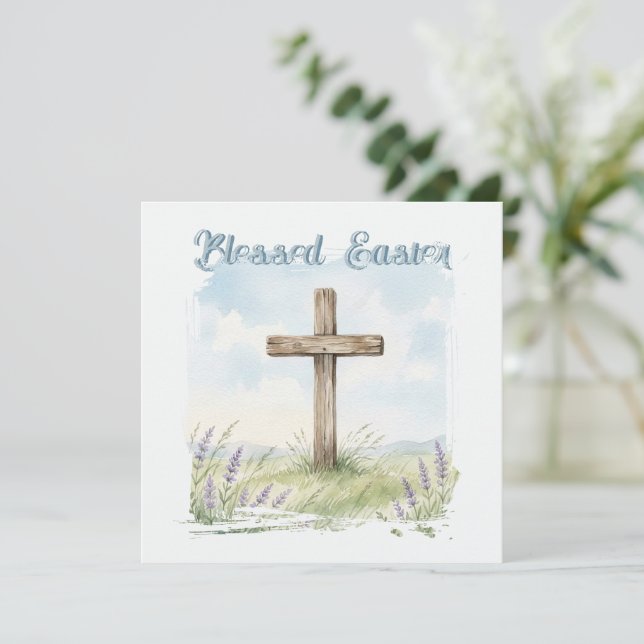 Gesegnetes Ostern Aquarell-Osterkreuz-Gruß Karte (Stehend Vorderseite)