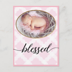 Gesegnetes Pink Script Neugeborenes Baby Girl Foto Postkarte