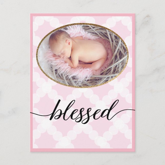 Gesegnetes Pink Script Neugeborenes Baby Girl Foto Postkarte (Vorderseite)