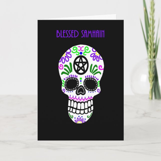 Gesegnetes Samhain Pentagramm Skull Karte (Vorderseite)