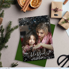 Gesegnetes volles Foto mit Glitzern Grünen Weihnac Feiertagskarte