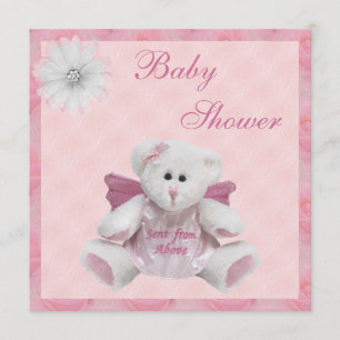 Gesendet von oben Angel Teddy Pink Babydusche Einladung