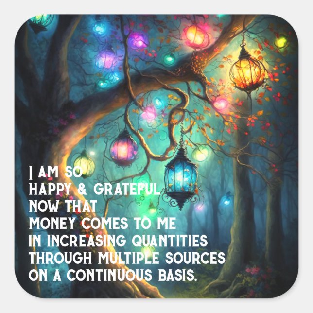 Gesetz zur Anziehung von Geld Manifestation Quoten Quadratischer Aufkleber (Vorderseite)