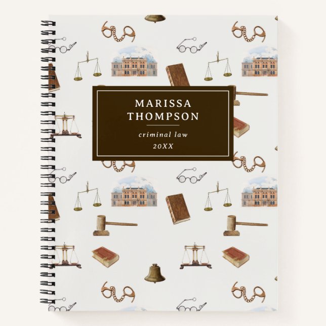 Gesetzliche Skala Gavel Rechtes antikes Muster Notizbuch (Vorderseite)