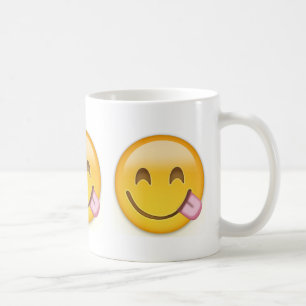 Gesicht, das köstliche Nahrung Emoji Savouring ist Tasse