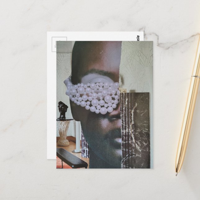 Gesicht in der Wohnzimmer Collage Postkarte (Vorderseite/Rückseite Beispiel)