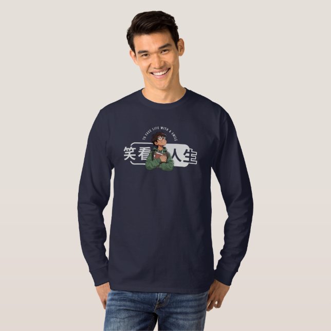Gesicht Leben mit Lächeln | Men Long Sleeve T-Shirt (Vorne ganz)