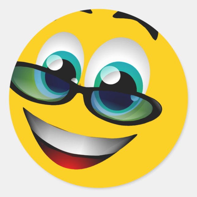 GESICHT MIT GLAS RUNDER AUFKLEBER (Vorderseite)