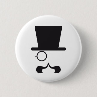 Gesicht mit Hut, dem Schnurrbart und Singlebrille Button