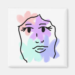 Gesicht und Blumen abstrakt (blasse Farben) Magnet