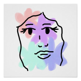 Gesicht und Blumen abstrakt (blasse Farben) Poster