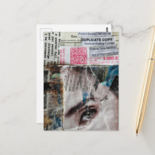Gesicht und Rechnungen Abstrakte Mixed-Media-Colla Postkarte