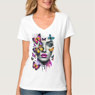 Gesicht und Schmetterlinge der Frauen, Fantasie T-Shirt