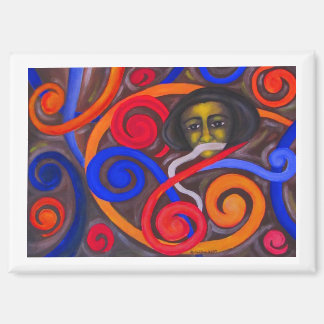Gesicht unter farbenfrohen Spiralen von Hassan Wah Magnet