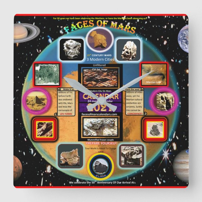 Gesichter der Mars-Acrylmauer Quadratische Wanduhr (Vorderseite)