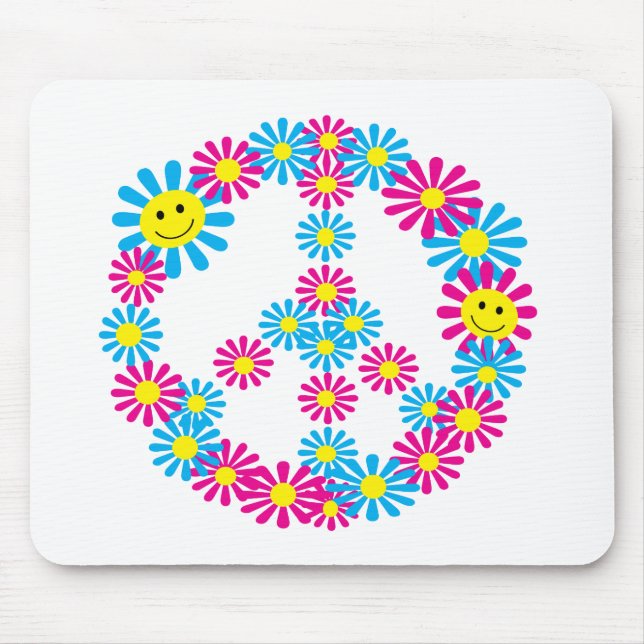 Gesichter des Blumen-Friedenszeichen-w Mousepad (Vorne)