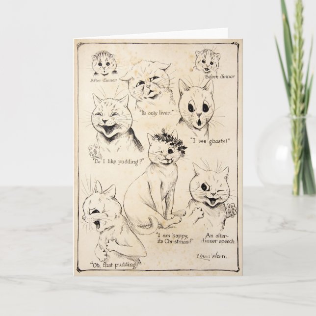 Gesichtsausdrücke verschiedener Katzen, Louis Wain Karte (Vorderseite)