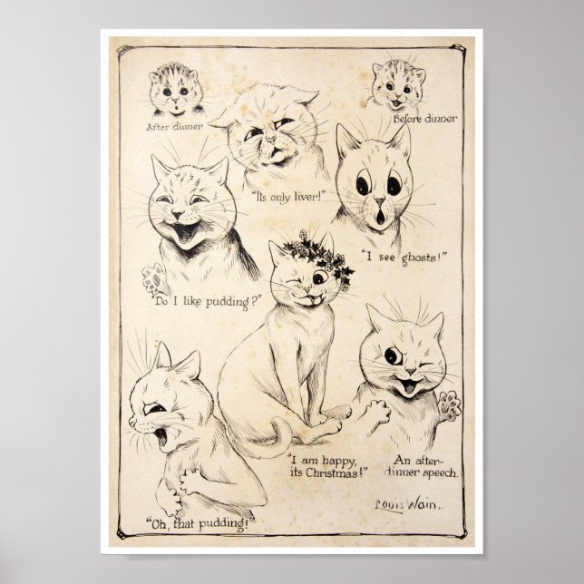 Gesichtsausdrücke verschiedener Katzen, Louis Wain Poster (Vorne)