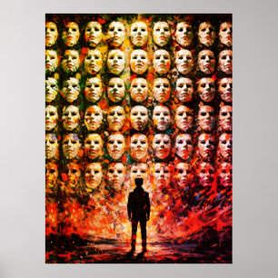 Gesichtslose Figur Maskierte Menge Impasto Surreal Poster