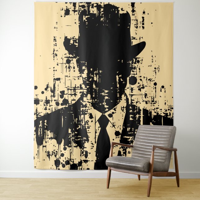 Gesichtsloser Gentleman: Abstrakte Eleganz Wandteppich (Beispiel)