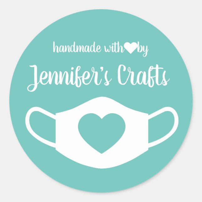 Gesichtsmasken Handgefertigt mit Liebe Runder Aufkleber (Vorderseite)