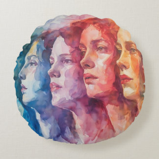 Gesichtspflege von Frauen - Aquarellmalerei Rundes Kissen
