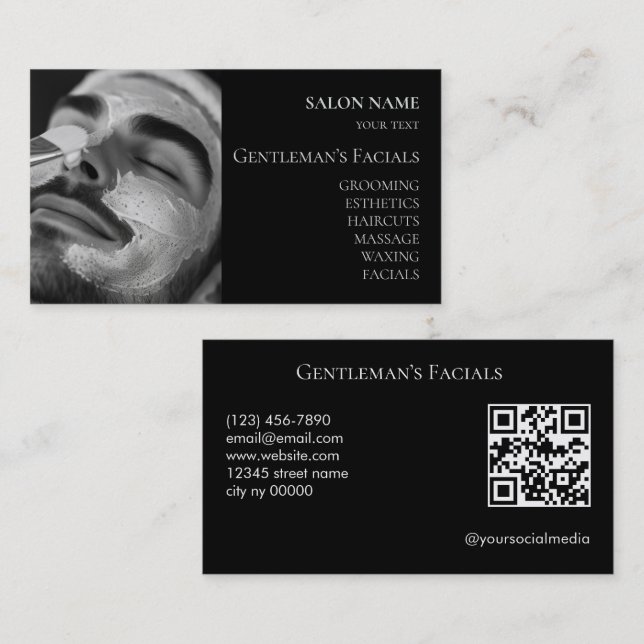 Gesichtspflegebehandlungen für Männer QR-Code Visitenkarte (Vorne/Hinten)
