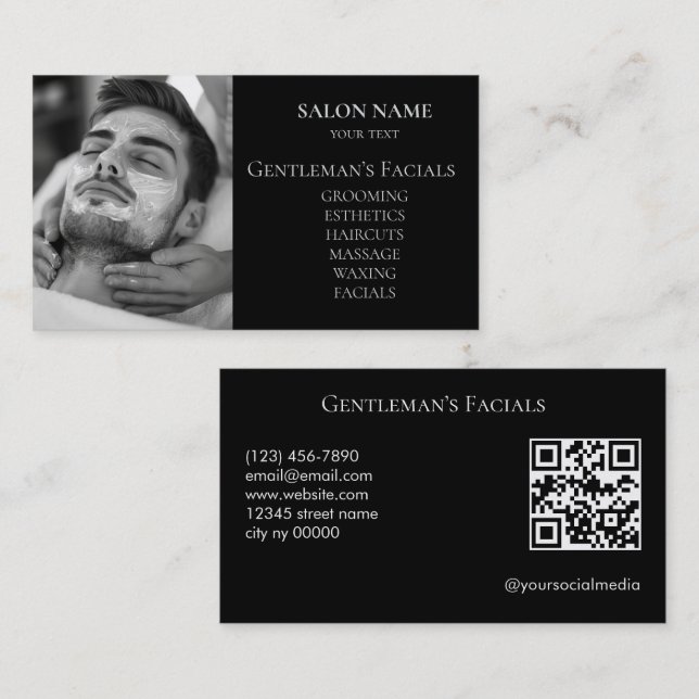 Gesichtspflegebehandlungen für Männer QR-Code Visitenkarte (Vorne/Hinten)