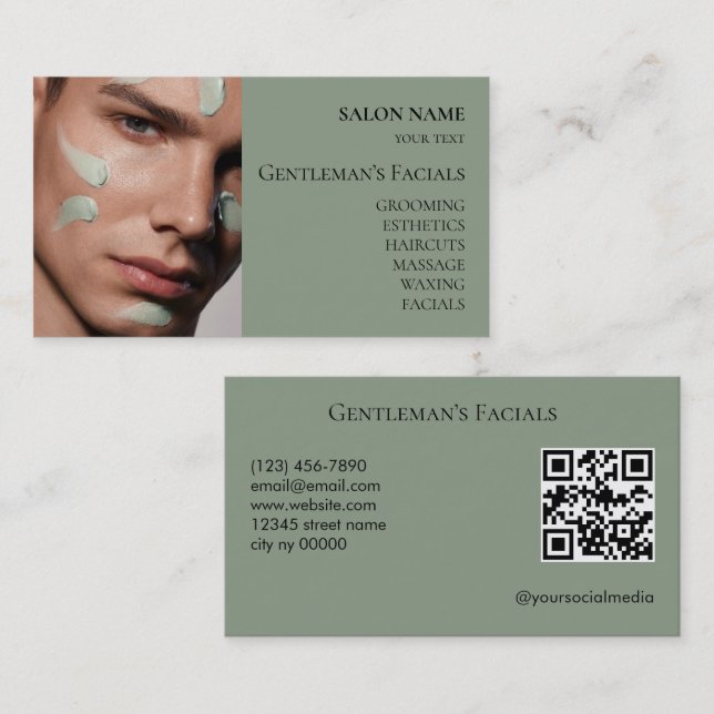 Gesichtspflegebehandlungen für Männer QR-Code Visitenkarte (Vorne/Hinten)